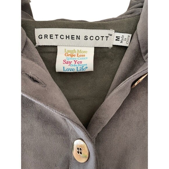 Gretchen Scott Gray Ultra Suede Pullover Jacket With Hood Gold Accents Sz M - Picture 4 of 5